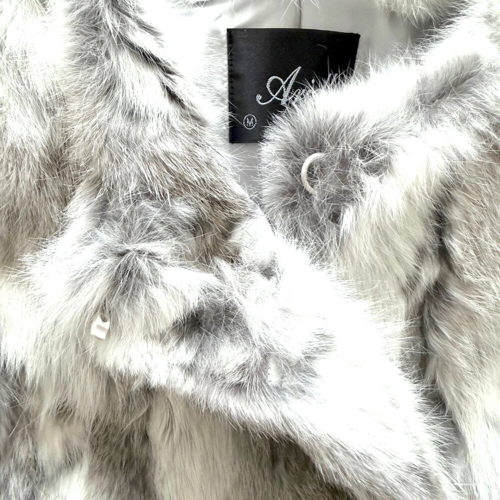 New Arielle Rabbit Fur Jacket in Multi-Grey Size Medium - Picture 7 of 13
